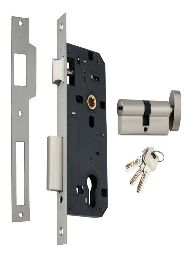 Shrida Heavy Duty Mortise Lock Set with 70mm Brass Cylinder, 3 Ultra Keys & Screws | Stainless Steel Finish | Compatible for 35-45mm Doors | Shrida CY-102 Lock Body - Image 1